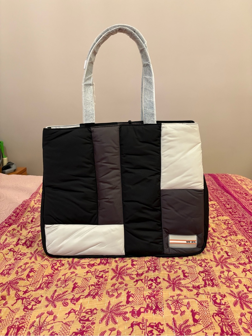 NWT we-ar4 Quilted Black & White Patchwork Tote